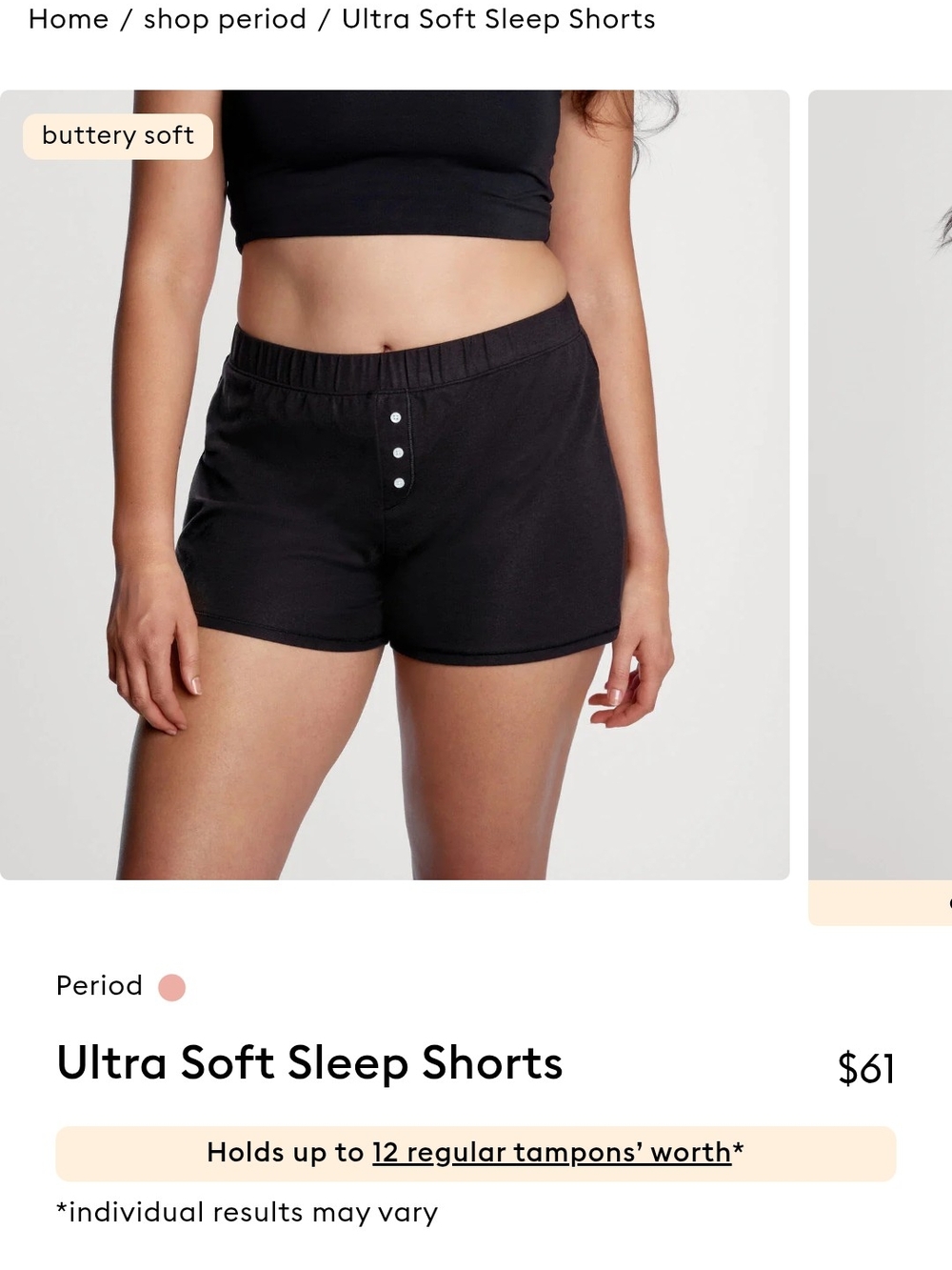 Thinx Ultra Soft Sleep Shorts - Black